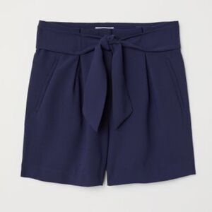 H&M Navy Ecru Paper-Bag Shorts